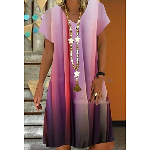 

Women's A-Line Dress Knee Length Dress - Short Sleeves Print Summer Casual Mumu 2020 Wine Purple Light Green S M L XL XXL XXXL XXXXL XXXXXL