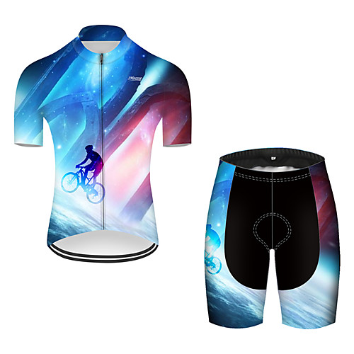 

21Grams Men's Short Sleeve Cycling Jersey with Shorts Black / Blue Bike Breathable Sports Patterned Mountain Bike MTB Road Bike Cycling Clothing Apparel / Stretchy