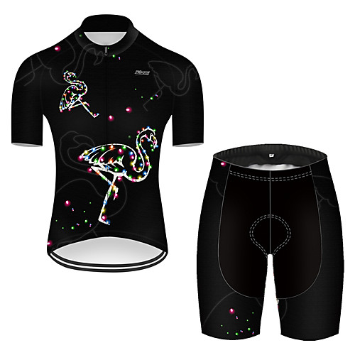 

21Grams Men's Short Sleeve Cycling Jersey with Shorts Nylon BlackWhite Flamingo Gradient Animal Bike Quick Dry Breathable Sports Flamingo Mountain Bike MTB Road Bike Cycling Clothing Apparel