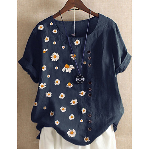 

Women's T-shirt Graphic Tops Round Neck Daily Summer Wine Blue Green S M L XL 2XL 3XL 4XL 5XL