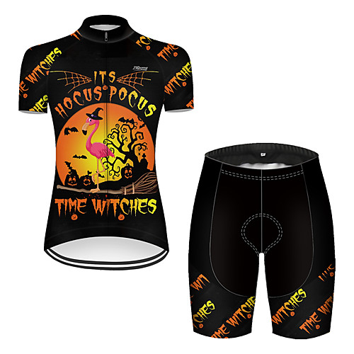 

21Grams Women's Short Sleeve Cycling Jersey with Shorts Nylon Polyester Black / Orange Flamingo Gradient Animal Bike Clothing Suit Breathable 3D Pad Quick Dry Ultraviolet Resistant Reflective Strips