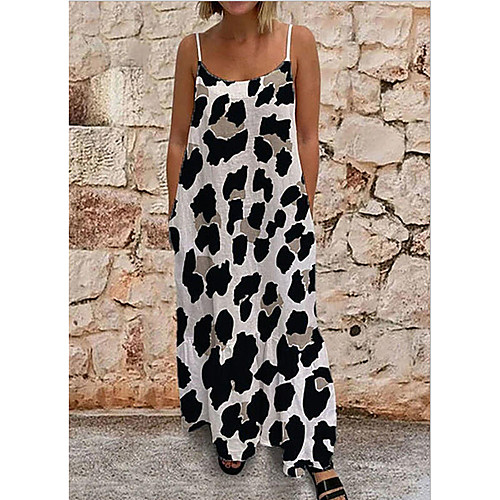 

Women's Strap Dress Maxi long Dress - Sleeveless Leopard Summer Casual Sexy 2020 Black S M L XL