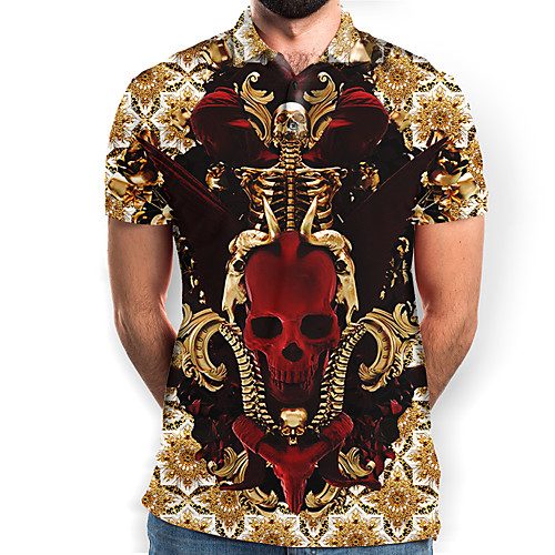 

Men's Graphic Skull Polo Basic Elegant Daily Going out Gold
