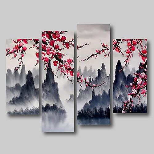 

Oil Painting Hand Painted Any Shape Abstract Floral / Botanical Comtemporary Modern Stretched Canvas / Four Panels