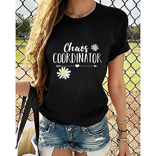 

Women's T-shirt Graphic Tops - Print Round Neck Loose Cotton Basic Daily Summer Black S M L XL 2XL 3XL 4XL