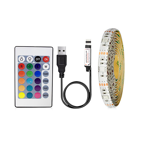 

5m RGB Strip Lights 150 LEDs 5050 SMD 8mm 1 24Keys Remote Controller 1 set White Halloween Christmas Decorative TV Background Curtain String Lights 5 V
