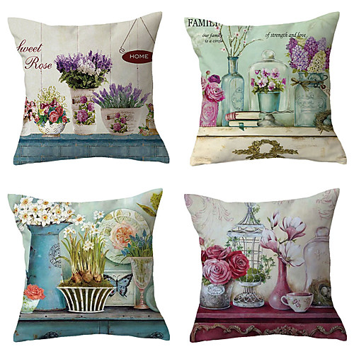 

4 pcs Velvet Pillow Cover, Floral Floral&Plants Simple Classic Square Traditional Classic