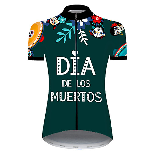

21Grams Women's Short Sleeve Cycling Jersey Green / Yellow Skull Bike Top Mountain Bike MTB Road Bike Cycling Breathable Sports Clothing Apparel / Micro-elastic