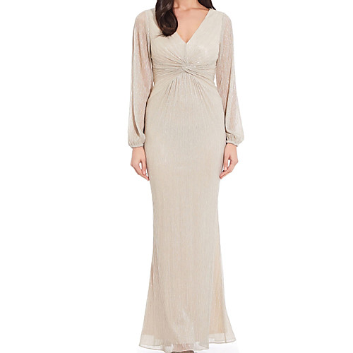 

Sheath / Column Mother of the Bride Dress Elegant V Neck Floor Length Chiffon Long Sleeve with Pleats Sequin 2020