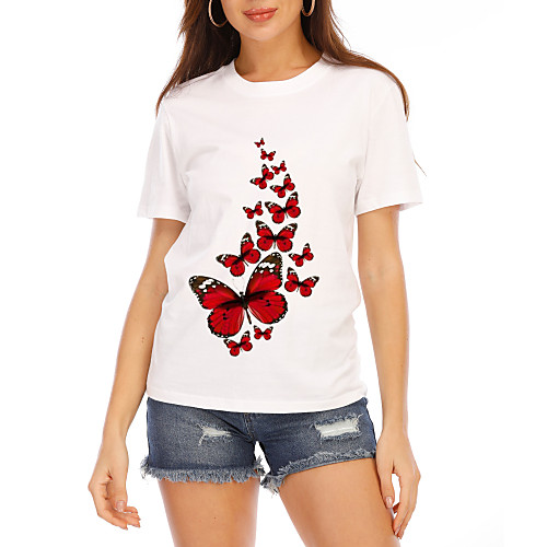 

Women's T-shirt Graphic Tops - Print Round Neck Basic Daily Summer White S M L XL 2XL 3XL 4XL
