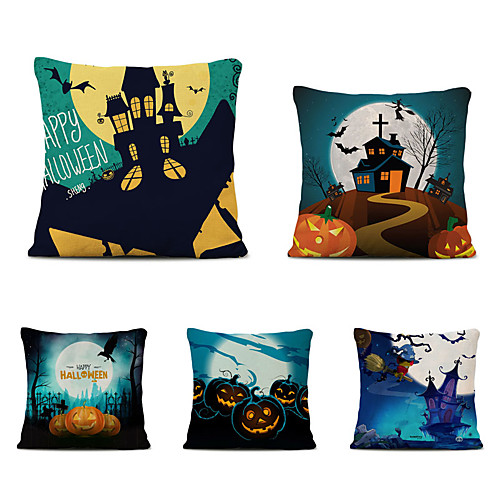 

Halloween Party Halloween Decor Horror Ghost Set of 5 Halloween Party Linen Square Decorative Throw Pillow Cases Sofa Cushion Covers 18x18