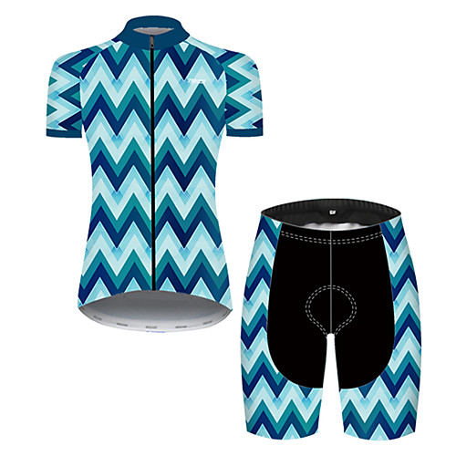 

21Grams Women's Short Sleeve Cycling Jersey with Shorts Blue Bike Breathable Sports Patterned Mountain Bike MTB Road Bike Cycling Clothing Apparel / Stretchy