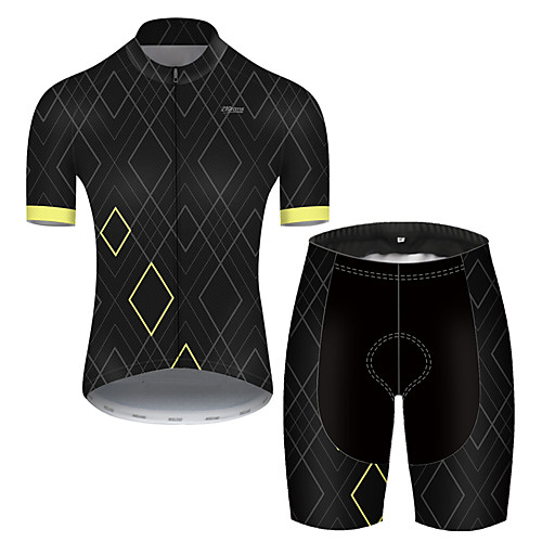 

21Grams Men's Short Sleeve Cycling Jersey with Shorts Black / Yellow Bike Breathable Sports Patterned Mountain Bike MTB Road Bike Cycling Clothing Apparel / Stretchy