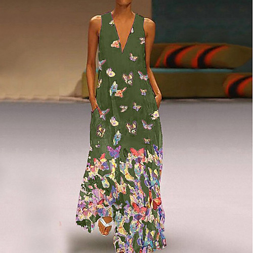 

Women's A-Line Dress Maxi long Dress - Sleeveless Print Summer Casual Chinoiserie 2020 Black Blue Red Green Light Blue S M L XL XXL XXXL XXXXL XXXXXL