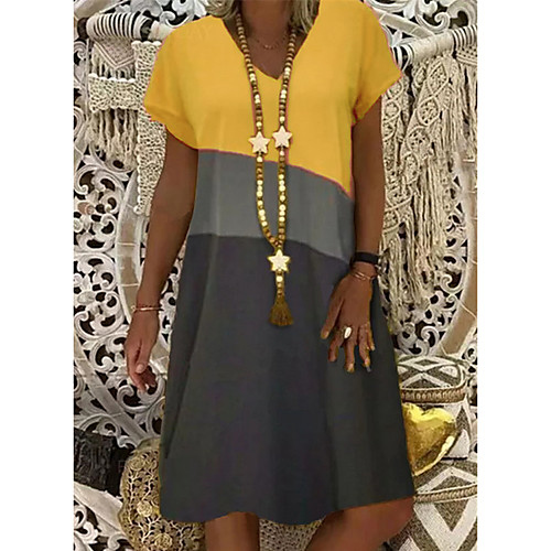 

Women's Shift Dress Knee Length Dress - 3/4 Length Sleeve Color Block Summer V Neck Casual 2020 Yellow Orange Khaki S M L XL XXL XXXL XXXXL XXXXXL