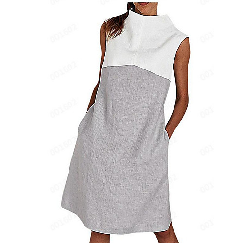 

Women's Shift Dress Knee Length Dress - Sleeveless Color Block Summer Casual 2020 Black Blue Yellow Light gray S M L XL XXL