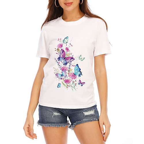 

Women's T-shirt Graphic Tops - Print Round Neck Basic Daily Summer White S M L XL 2XL 3XL 4XL