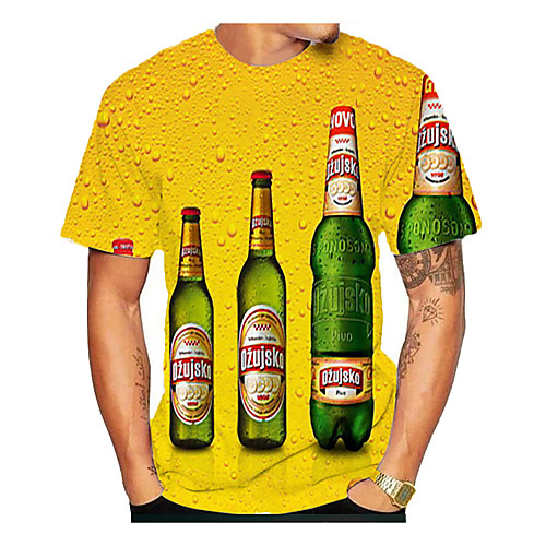 

Men's Graphic Beer Print T-shirt Daily Yellow