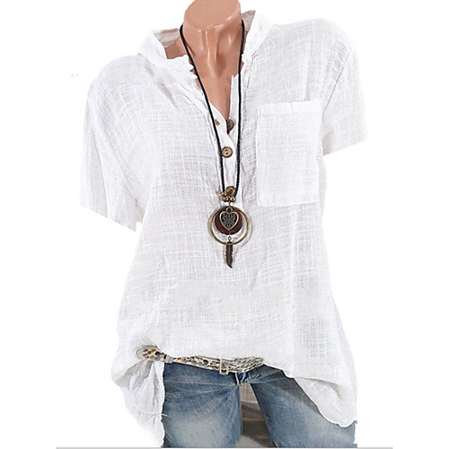 

Women's Tops Solid Colored Shirt Shirt Collar Daily Summer White Blushing Pink Gray S M L XL 2XL 3XL 4XL 5XL