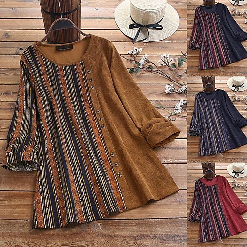 

Women's Striped Blouse Daily Wine / Red / Brown / Navy Blue