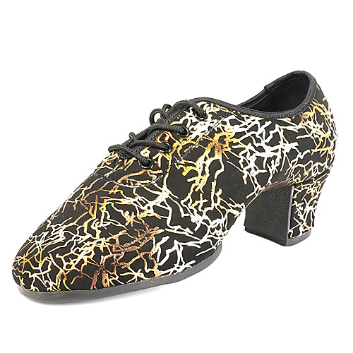 

Women's Latin Shoes Modern Shoes Salsa Shoes Heel Glitter Cuban Heel Yellow Red Lace-up