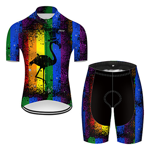 

21Grams Men's Short Sleeve Cycling Jersey with Shorts Nylon Polyester Black / Blue Flamingo Gradient Animal Bike Clothing Suit Breathable 3D Pad Quick Dry Ultraviolet Resistant Reflective Strips