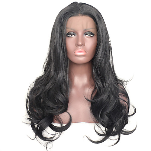 

Natural Black Loose Wave Synthetic Lace Front Wig Heat Resistant Fiber Daily Wearing For Women