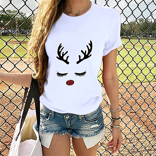 

Women's T-shirt Graphic Tops - Print Round Neck Loose Cotton Basic Daily Summer White S M L XL 2XL 3XL 4XL