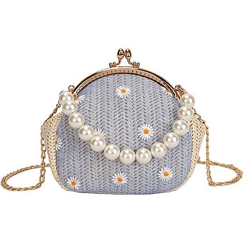 

Women's Straw Crossbody Bag Floral Print White / Blue / Blushing Pink