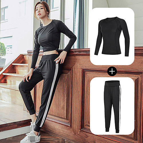 

Women's 2-Piece Side-Stripe Elastane Tracksuit Jogging Suit Activewear Set 2pcs Round Running Fitness Jogging Breathable Quick Dry Soft Sportswear Athletic Clothing Set Long Sleeve Activewear Stretchy