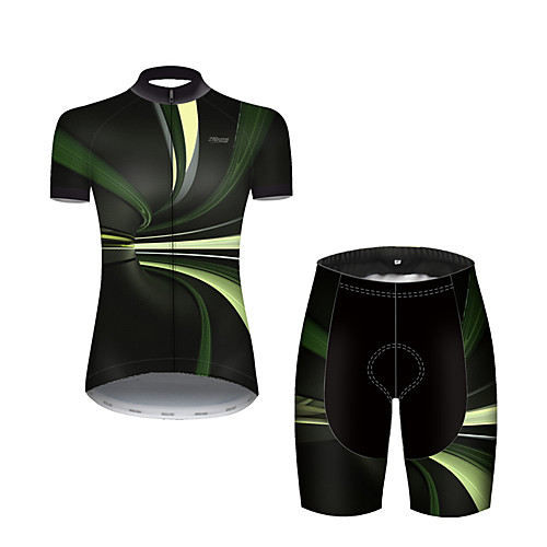 

21Grams Women's Short Sleeve Cycling Jersey with Shorts Nylon Polyester Black / Green 3D Stripes Gradient Bike Clothing Suit Breathable 3D Pad Quick Dry Ultraviolet Resistant Reflective Strips Sports