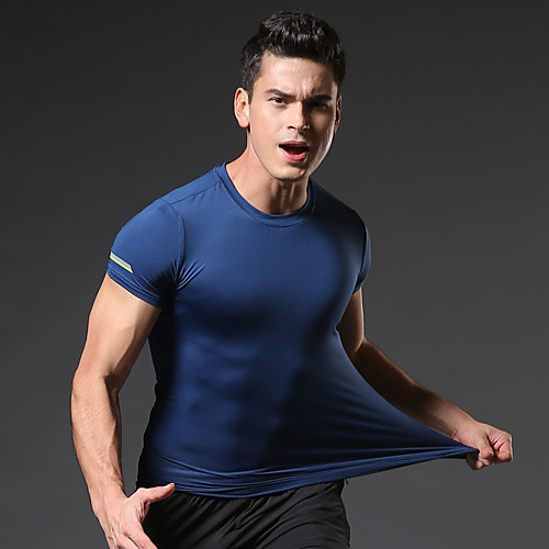 

Men's Elastane Running T-Shirt Workout Shirt Running Base Layer Round Neck Running Walking Fitness Breathable Quick Dry Moisture Wicking Sportswear Tee / T-shirt Short Sleeve Activewear Stretchy