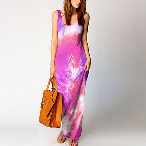 

Women's Sheath Dress Maxi long Dress - Sleeveless Tie Dye Summer Casual Sexy 2020 Blue Purple Red Fuchsia Orange Green S M L XL XXL XXXL
