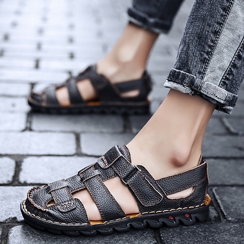 

Men's Sandals Outdoor PU Non-slipping Black Brown Summer