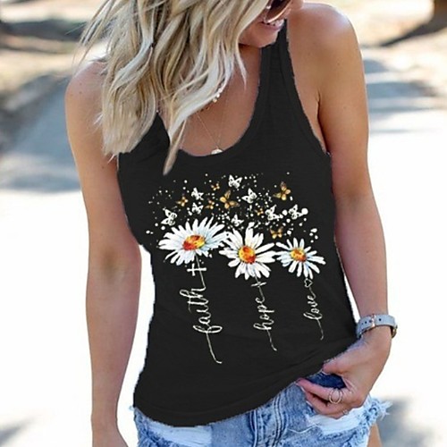 

Women's Tops Floral Tank Top Round Neck Daily Summer Black Gray L XL 2XL