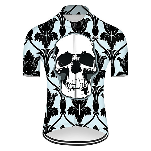 

21Grams Men's Short Sleeve Cycling Jersey Nylon Black / Green Novelty Skull Floral Botanical Bike Jersey Top Mountain Bike MTB Road Bike Cycling Breathable Quick Dry Sports Clothing Apparel