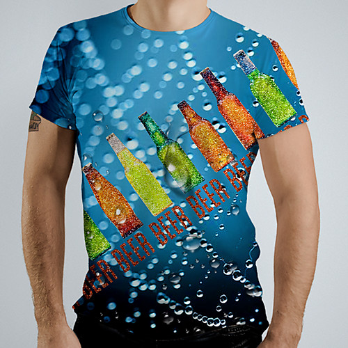 

Men's Graphic Beer Print T-shirt Basic Daily Blue