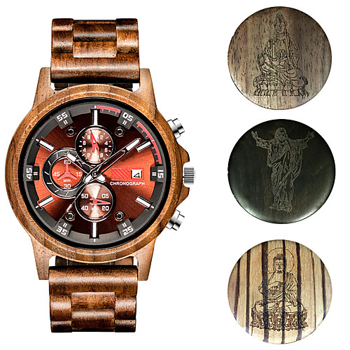 

Men's Sport Watch Quartz Modern Style Stylish Wood Calendar / date / day Noctilucent Analog - Digital Casual Big Face - Golden / Brown RedBrown Black