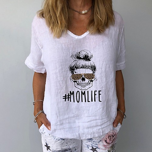 

Women's T-shirt Letter Tops V Neck Daily Summer White Yellow Navy Blue S M L XL 2XL 3XL
