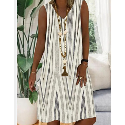 

Women's A-Line Dress Knee Length Dress - Sleeveless Striped Summer Work 2020 Red Yellow Gray S M L XL XXL XXXL XXXXL XXXXXL