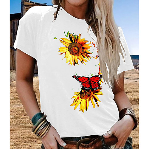 

Women's T-shirt Floral Tops Round Neck Daily Summer White Black Red S M L XL 2XL 3XL 4XL
