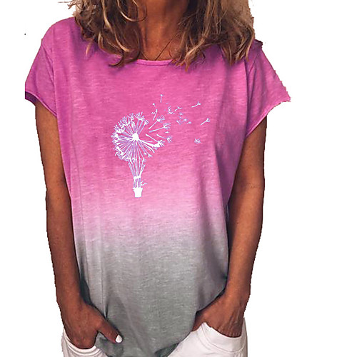 

Women's Tops Floral Color Gradient T-shirt Round Neck Daily Summer Blue Purple Yellow Fuchsia Orange Green Light Green S M L XL 2XL 3XL 4XL 5XL
