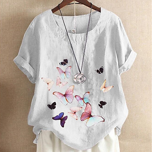 

Women's Blouse Graphic Tops Round Neck Daily Summer White Purple Light Blue S M L XL 2XL 3XL 4XL 5XL