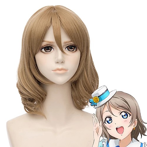 

Cosplay Wig Watanabe You Love Live Curly Cosplay Asymmetrical With Bangs Wig Short Brown Synthetic Hair 16 inch Women's Anime Fashionable Design Cosplay Brown