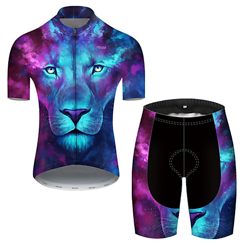 

21Grams Men's Short Sleeve Cycling Jersey with Shorts Nylon Polyester Blue Gradient Animal Lion Bike Clothing Suit Breathable 3D Pad Quick Dry Ultraviolet Resistant Reflective Strips Sports Gradient