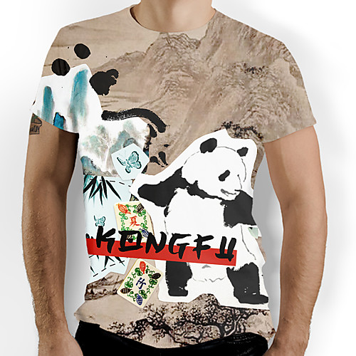 

Men's T shirt Graphic Print Short Sleeve Daily Tops Basic Chinoiserie Brown