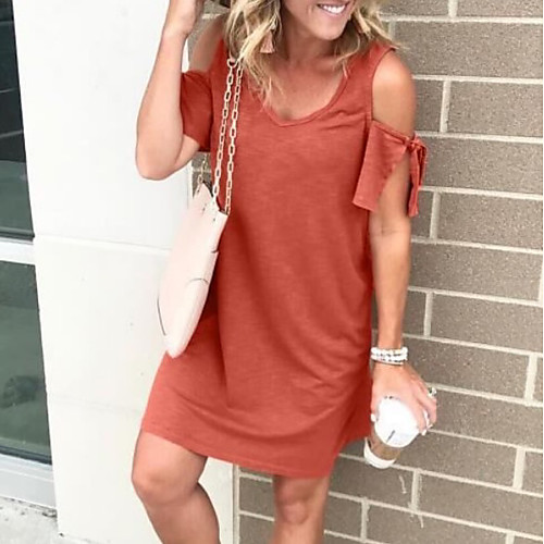 

Women's T Shirt Dress Short Mini Dress - Short Sleeves Solid Color Summer Casual 2020 Black Orange Green Dusty Blue S M L XL