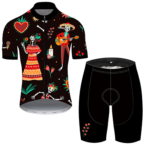 

21Grams Men's Short Sleeve Cycling Jersey with Shorts Nylon Polyester Black / Yellow Skull Floral Botanical Funny Bike Clothing Suit Breathable 3D Pad Quick Dry Ultraviolet Resistant Reflective Strips