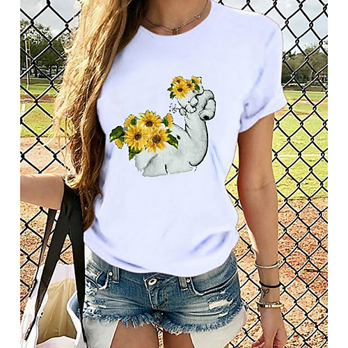 

Women's Tops Graphic T-shirt - Print Round Neck Basic Daily Spring Summer White XS S M L XL 2XL 3XL 4XL