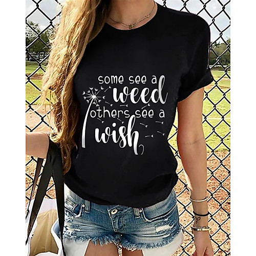 

Women's T-shirt Graphic Tops - Print Round Neck Loose Cotton Basic Daily Summer Black S M L XL 2XL 3XL 4XL